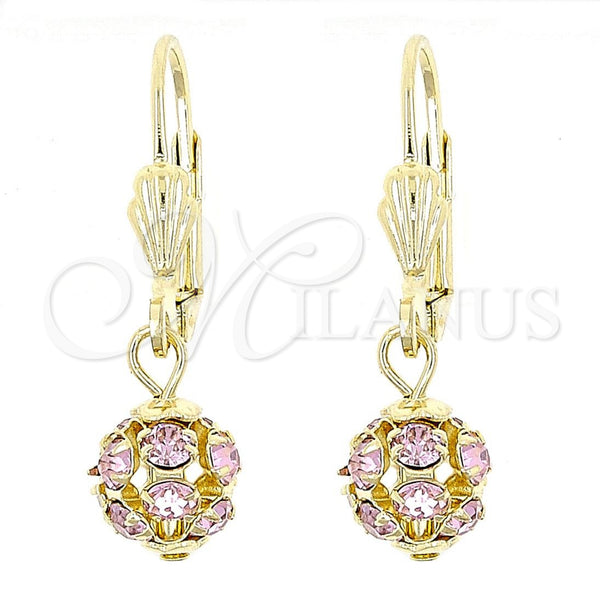 Oro Laminado Dangle Earring, Gold Filled Style Ball Design, with White Cubic Zirconia, Polished, Golden Finish, 5.120.020