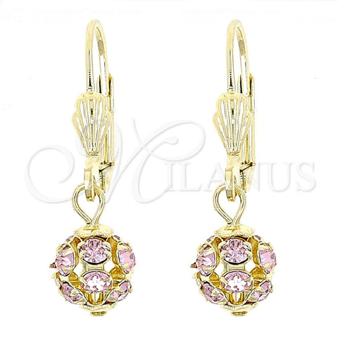 Oro Laminado Dangle Earring, Gold Filled Style Ball Design, with White Cubic Zirconia, Polished, Golden Finish, 5.120.020