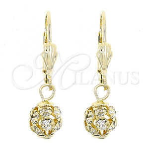 Oro Laminado Dangle Earring, Gold Filled Style Ball Design, with White Cubic Zirconia, Polished, Golden Finish, 5.120.022