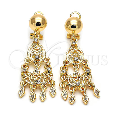 Oro Laminado Chandelier Earring, Gold Filled Style with White Cubic Zirconia, Diamond Cutting Finish, Golden for wholesale, main product view