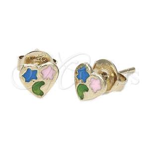 Oro Laminado Stud Earring, Gold Filled Style Heart Design, Enamel Finish, Golden Finish, 5.126.087 *PROMO*