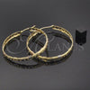 Oro Laminado Large Hoop, Gold Filled Style Flower and Heart Design, Diamond Cutting Finish, Tricolor, 02.32.0277
