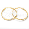 Oro Laminado Large Hoop, Gold Filled Style Flower and Heart Design, Diamond Cutting Finish, Tricolor, 02.32.0277