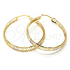 Oro Laminado Large Hoop, Gold Filled Style Filigree Design, Diamond Cutting Finish, Tricolor, 02.32.0281
