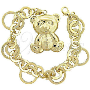 Oro Laminado Charm Bracelet, Gold Filled Style Teddy Bear Design, Polished, Golden Finish, 5.005.005 (19 MM Thickness, 8 Inches Length)