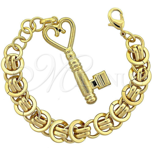 Oro Laminado Charm Bracelet, Gold Filled Style key Design, Polished, Golden Finish, 5.005.011 (0.35 Gauge, 19 MM Thickness, 8 Inches Length)