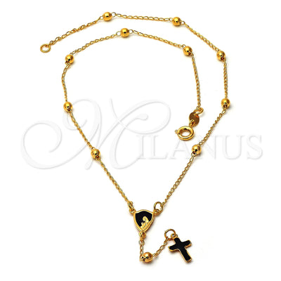 Oro Laminado Medium Rosary, Gold Filled Style Virgen Maria and Cross Design, Enamel Finish, Golden Finish for wholesale, main product view