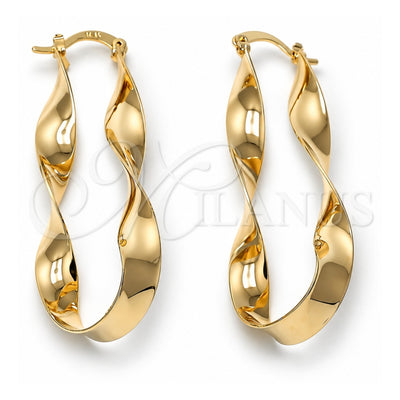 Oro Laminado Large Hoop, Gold Filled Style Twist Design, Polished, Golden Finish, 5.158.007