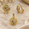 Oro Laminado Earring and Pendant Adult Set, Gold Filled Style Ball Design, with Multicolor Crystal, Diamond Cutting Finish, Golden Finish, 5.047.009