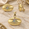 Oro Laminado Earring and Pendant Adult Set, Gold Filled Style with White Crystal, Polished, Golden Finish, 10.63.0199