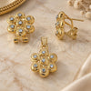 Oro Laminado Earring and Pendant Adult Set, Gold Filled Style Flower Design, with White Crystal, Polished, Golden Finish, 5.053.003