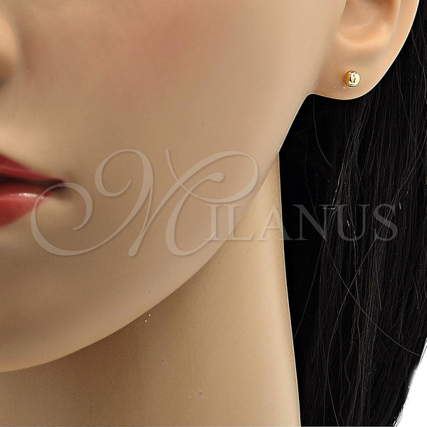 Oro Laminado Stud Earring, Gold Filled Style Ball Design, Polished, Golden Finish, 5.128.009