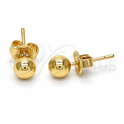 Oro Laminado Stud Earring, Gold Filled Style Ball Design, Polished, Golden Finish, 5.128.009