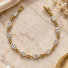 Oro Laminado Fancy Bracelet, Gold Filled Style Leaf Design, with White Cubic Zirconia, Polished, Golden Finish, 5.029.002 (05 MM Thickness, 7 Inches Length)