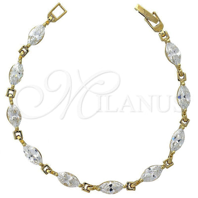 Oro Laminado Fancy Bracelet, Gold Filled Style Leaf Design, with White Cubic Zirconia, Polished, Golden Finish for wholesale, main product view