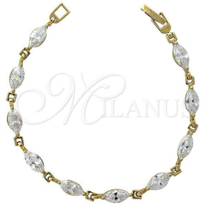Oro Laminado Fancy Bracelet, Gold Filled Style Leaf Design, with White Cubic Zirconia, Polished, Golden Finish, 5.029.002 (05 MM Thickness, 7 Inches Length)