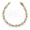 Oro Laminado Fancy Bracelet, Gold Filled Style Leaf Design, with White Cubic Zirconia, Polished, Golden Finish, 5.029.002 (05 MM Thickness, 7 Inches Length)