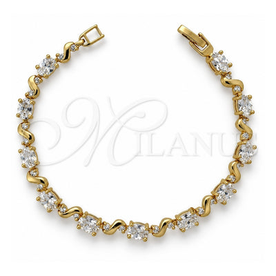 Oro Laminado Tennis Bracelet, Gold Filled Style with White Cubic Zirconia, Polished, Golden Finish, 5.027.003 (05 MM Thickness, 7 Inches Length)