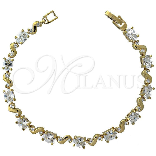Oro Laminado Tennis Bracelet, Gold Filled Style with White Cubic Zirconia, Polished, Golden Finish, 5.027.003 (05 MM Thickness, 7 Inches Length)