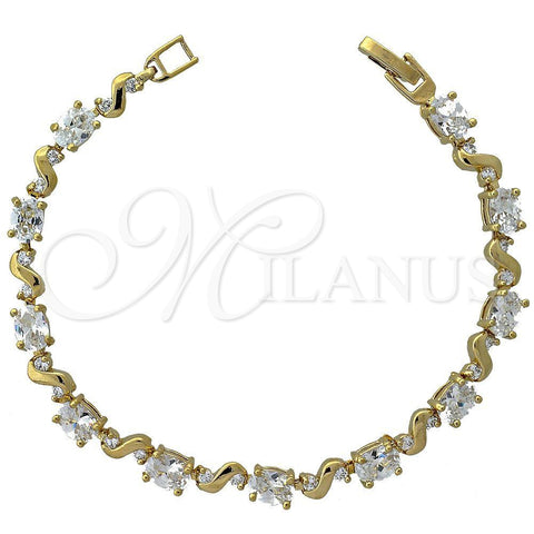 Oro Laminado Tennis Bracelet, Gold Filled Style with White Cubic Zirconia, Polished, Golden Finish, 5.027.003 (05 MM Thickness, 7 Inches Length)