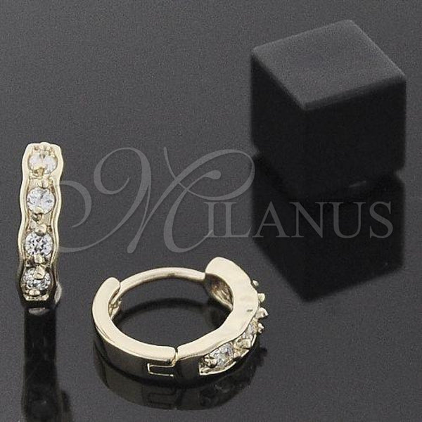 Oro Laminado Huggie Hoop, Gold Filled Style with White Cubic Zirconia, Polished, Golden Finish, 5.131.035