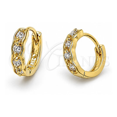 Oro Laminado Huggie Hoop, Gold Filled Style with White Cubic Zirconia, Polished, Golden Finish, 5.131.035