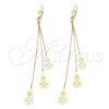 Oro Laminado Long Earring, Gold Filled Style Flower Design, Polished, Golden Finish, 02.63.0614