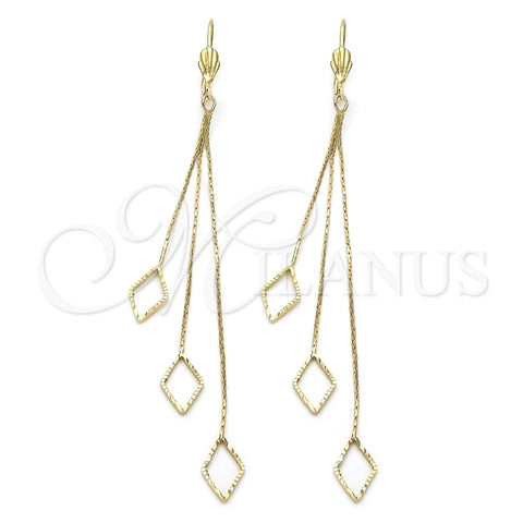 Oro Laminado Long Earring, Gold Filled Style Diamond Cutting Finish, Golden Finish, 02.63.0624