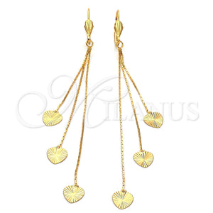 Oro Laminado Long Earring, Gold Filled Style Heart and Long Box Design, Diamond Cutting Finish, Golden Finish, 02.63.0627