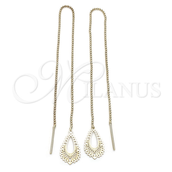 Oro Laminado Threader Earring, Gold Filled Style Leaf Design, Polished, Golden Finish, 02.63.0637