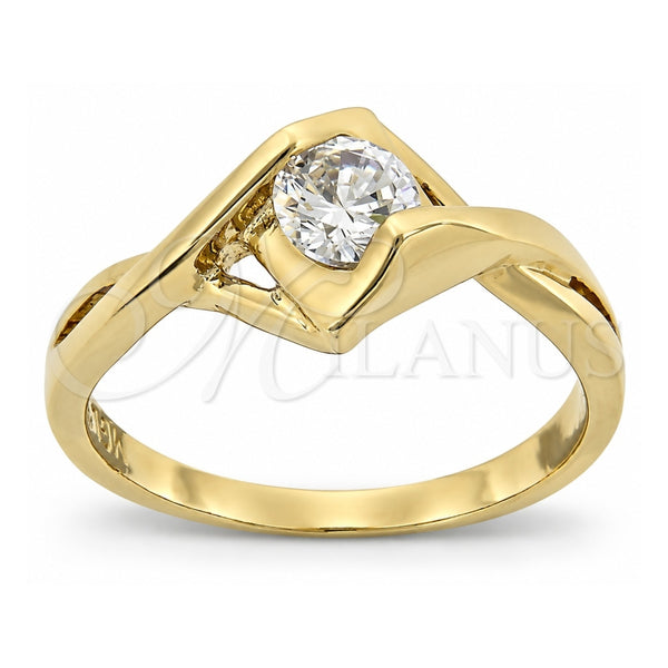 Oro Laminado Multi Stone Ring, Gold Filled Style Solitaire Design, with White Cubic Zirconia, Polished, Golden Finish, 5.166.024.06 (Size 6)
