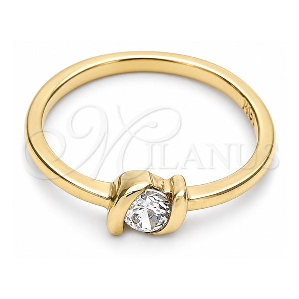 Oro Laminado Multi Stone Ring, Gold Filled Style Solitaire Design, with White Cubic Zirconia, Polished, Golden Finish, 5.166.028.06 (Size 6)