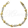 Oro Laminado Fancy Bracelet, Gold Filled Style Hand Design, with White Cubic Zirconia, Polished, Golden Finish, 5.027.004 (05 MM Thickness, 7 Inches Length)
