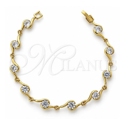 Oro Laminado Fancy Bracelet, Gold Filled Style with White Cubic Zirconia, Polished, Golden Finish, 5.029.009 (07 MM Thickness, 7 Inches Length)