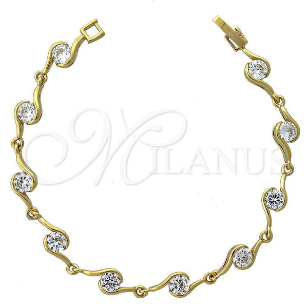 Oro Laminado Fancy Bracelet, Gold Filled Style with White Cubic Zirconia, Polished, Golden Finish, 5.029.009 (07 MM Thickness, 7 Inches Length)