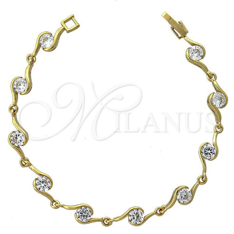 Oro Laminado Fancy Bracelet, Gold Filled Style with White Cubic Zirconia, Polished, Golden Finish, 5.029.009 (07 MM Thickness, 7 Inches Length)