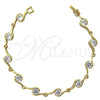 Oro Laminado Fancy Bracelet, Gold Filled Style with White Cubic Zirconia, Polished, Golden Finish, 5.029.009 (07 MM Thickness, 7 Inches Length)