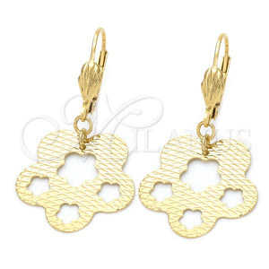 Oro Laminado Dangle Earring, Gold Filled Style Flower Design, Polished, Golden Finish, 5.091.010