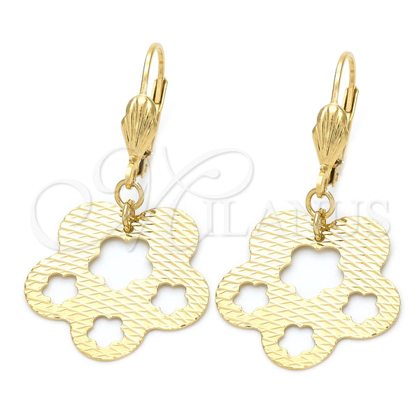 Oro Laminado Dangle Earring, Gold Filled Style Flower Design, Polished, Golden Finish, 5.091.010