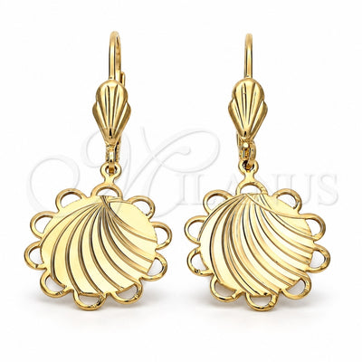 Oro Laminado Dangle Earring, Gold Filled Style Flower Design, Diamond Cutting Finish, Golden Finish, 5.081.015.1