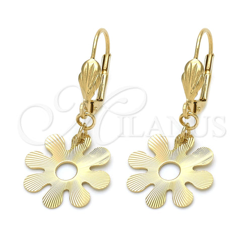Oro Laminado Dangle Earring, Gold Filled Style Flower Design, Polished, Golden Finish, 02.64.0113