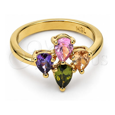 Oro Laminado Multi Stone Ring, Gold Filled Style with Multicolor Cubic Zirconia, Polished, Golden Finish, 5.172.012.07 (Size 7)