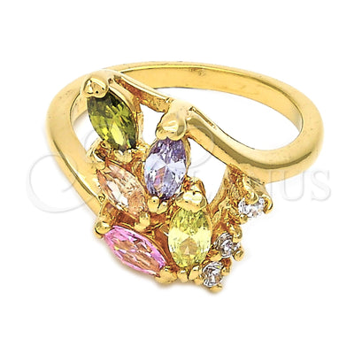 Oro Laminado Multi Stone Ring, Gold Filled Style Cluster Design, with Multicolor and White Cubic Zirconia for wholesale, main product view