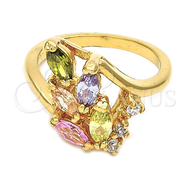 Oro Laminado Multi Stone Ring, Gold Filled Style Cluster Design, with Multicolor and White Cubic Zirconia, Polished, Golden Finish, 5.172.006.07 (Size 7)