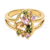 Oro Laminado Multi Stone Ring, Gold Filled Style Flower Design, with Multicolor Cubic Zirconia, Polished, Golden Finish, 5.172.016.07 (Size 7)