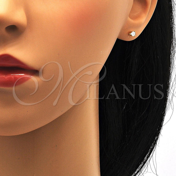 Oro Laminado Stud Earring, Gold Filled Style with White Cubic Zirconia, Polished, Golden Finish, 5.128.015