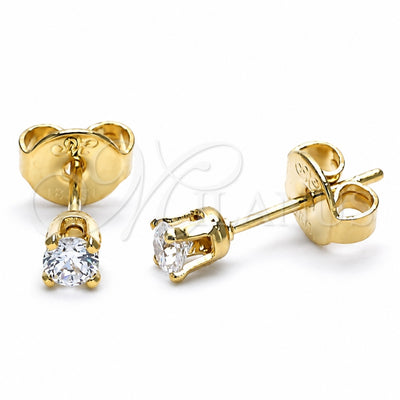 Oro Laminado Stud Earring, Gold Filled Style with White Cubic Zirconia, Polished, Golden Finish, 5.128.015