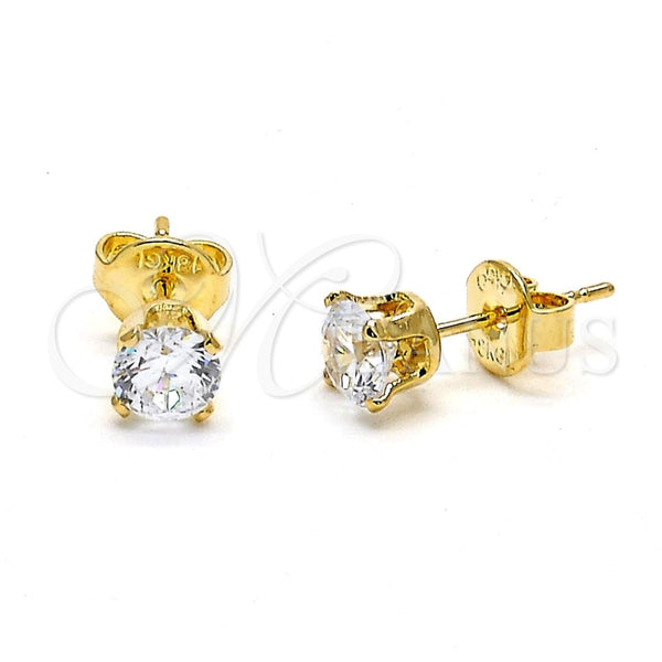 Oro Laminado Stud Earring, Gold Filled Style with White Cubic Zirconia, Polished, Golden Finish, 5.128.017