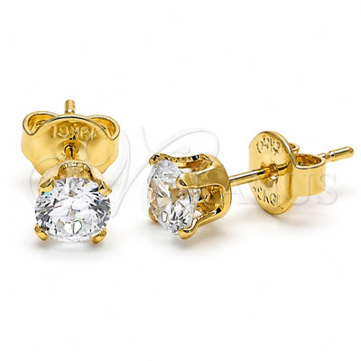 Oro Laminado Stud Earring, Gold Filled Style with White Cubic Zirconia, Polished, Golden Finish, 5.128.017