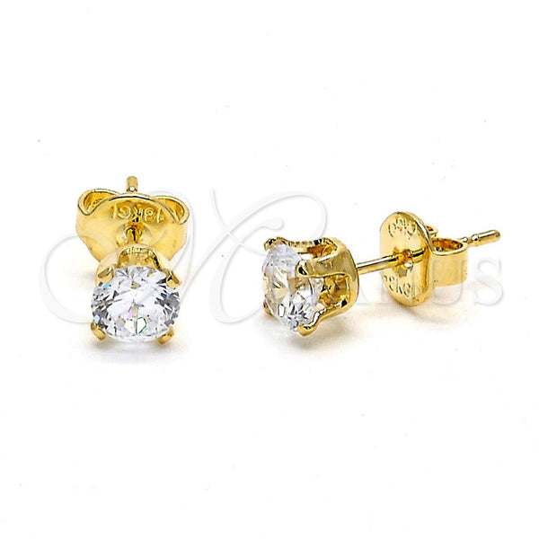 Oro Laminado Stud Earring, Gold Filled Style with White Cubic Zirconia, Polished, Golden Finish, 5.128.017